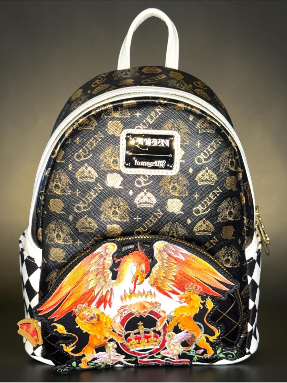 Loungefly Queen Logo Crest Black & White Mini Backpack